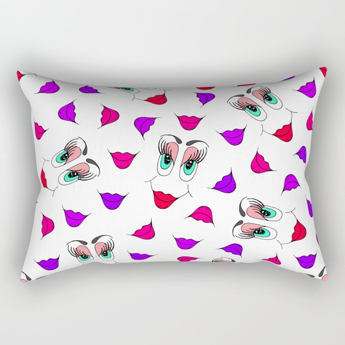 Funny Girly Pink Red Smiley Face and Lips Pattern Rectangular Pillow