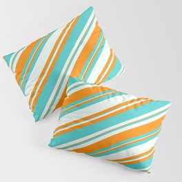 [ Thumbnail: Mint Cream, Dark Orange & Turquoise Colored Lined/Striped Pattern Pillow Sham ]