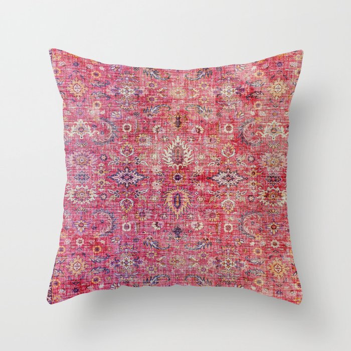 Pink Vintage Antique Oriental Traditional Moroccan Original Artwork Throw Pillow