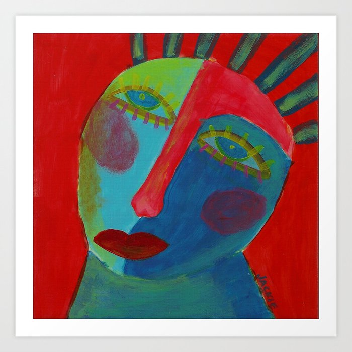 Funky Abstract Face Original Acrylic Painting Art Print By