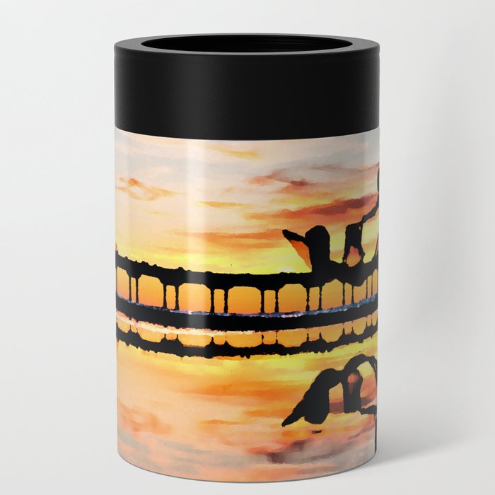 Dancer on Beach Reflection Sunset Digital Oil Painting Can Cooler
