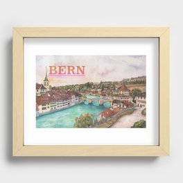 Bern Cityscape - Aare River Watercolor Recessed Framed Print
