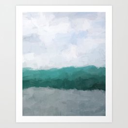 Surfs Up - Aqua Teal Turquoise Sky Blue White Gray Abstract Painting Art Water Ocean Waves Art Print