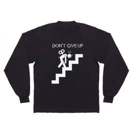 Don't be frightened by the difficulties of life. Black and white illustration shows a stylized little man with a spring wrench on his back Long Sleeve T-shirt