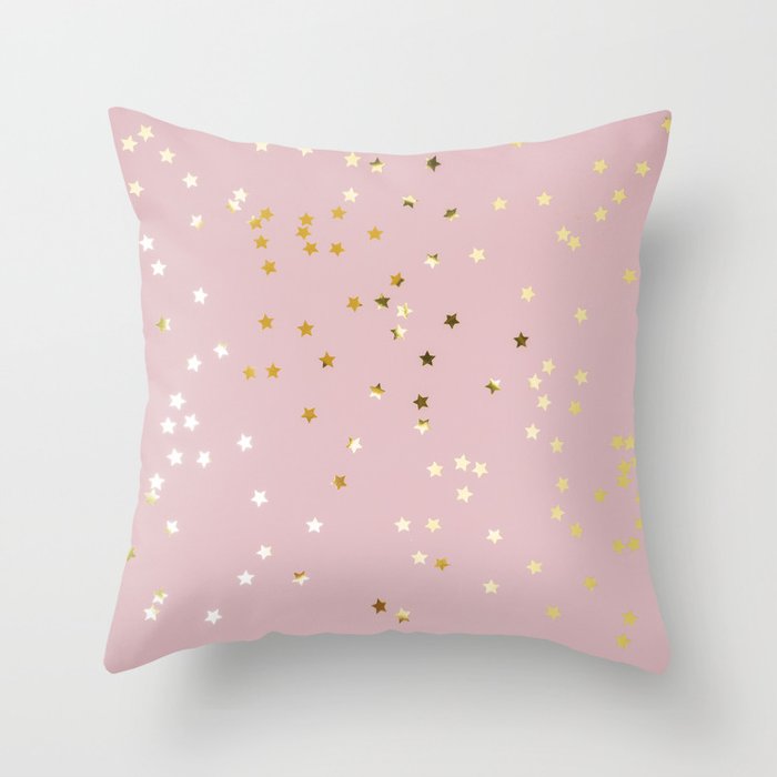 Pink and Gold Stars Throw Pillow