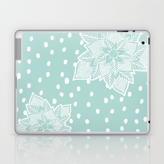 Holiday blue snowflake handdrawn mandala pattern Laptop & iPad Skin