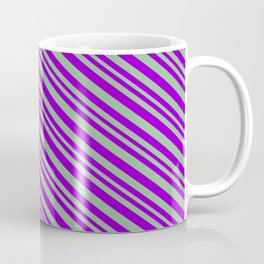 [ Thumbnail: Dark Violet & Dark Sea Green Colored Pattern of Stripes Coffee Mug ]
