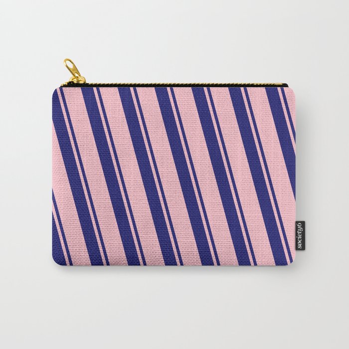 Midnight Blue and Pink Colored Lined/Striped Pattern Carry-All Pouch