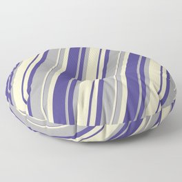 [ Thumbnail: Dark Slate Blue, Dark Grey, and Bisque Colored Pattern of Stripes Floor Pillow ]