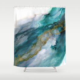 Wild Rush - abstract ocean theme in teal gray gold, marble pattern Shower Curtain