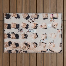 People On Beach, Abstract Umbrellas, Drone Photography, Aerial Sea Photography, Ocean Wall Art Print, Framed Art Print Outdoor Rug