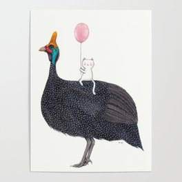 Guinea Fowl and Cat Poster