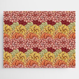 autumnal yellow orange red floral aesthetic dahlia garden flowers Jigsaw Puzzle