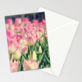 Blooming pink and yellow tulips.  Stationery Card