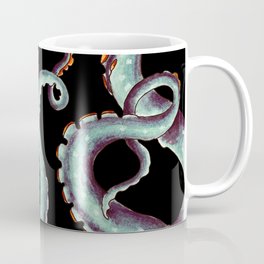 Teal Tentacles Octopus On  Black Coffee Mug
