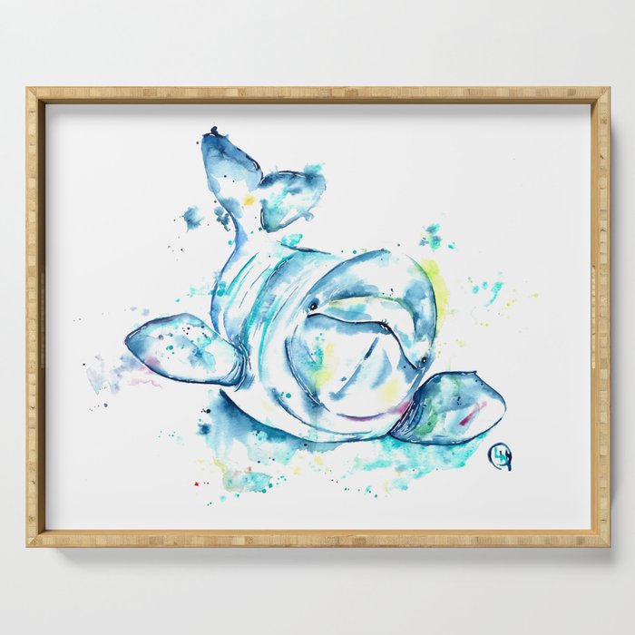 Beluga Cute And Colorful Watercolor Painting Serving Tray By Whitehouseart Society6