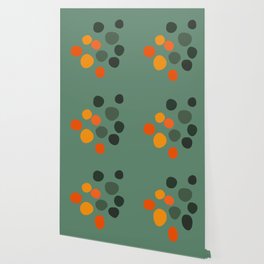 Minimalistic Colorful Dot Art Design Pattern on Green Wallpaper
