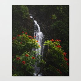 Flowers and Waterfall Canvas Print
