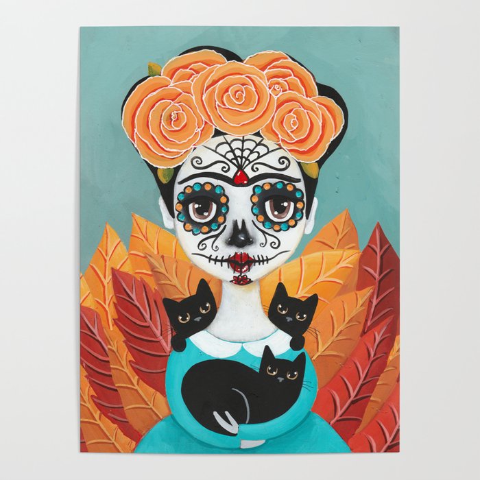 Day of the Dead Girl and Cats Poster