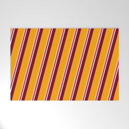 [ Thumbnail: Colorful Maroon, Orange, Light Pink, Crimson, and White Colored Lines/Stripes Pattern Welcome Mat ]