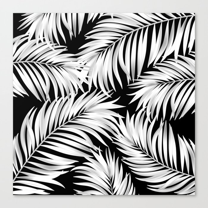 Palm Tree Fronds White on Black Hawaii Tropical Décor Canvas Print