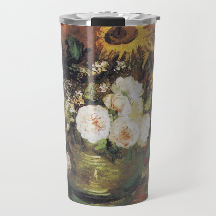 Bowl With Sunflowers Roses And Other Flowers Travel Mug