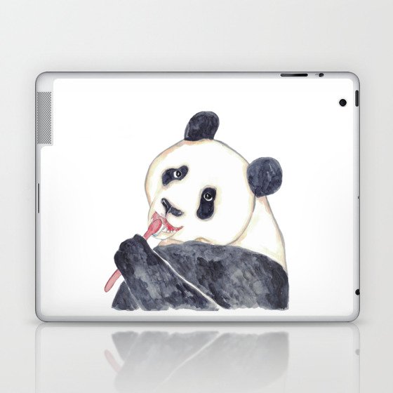 Panda bear brushing teeth bath watercolor Laptop & iPad Skin