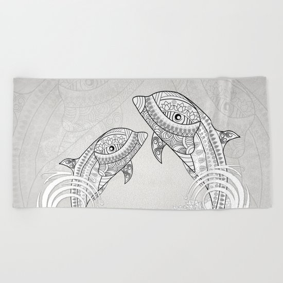 Beautiful dolphin, mandala design Beach Towel