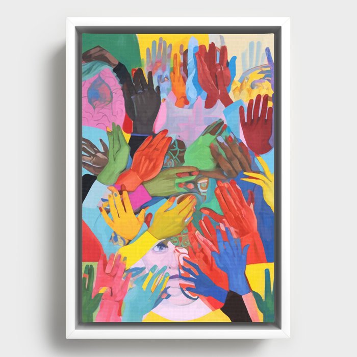 A Hand Is All We Need, Abstract Human Face Community, Humanity People Colorful Concept Positivity Framed Canvas