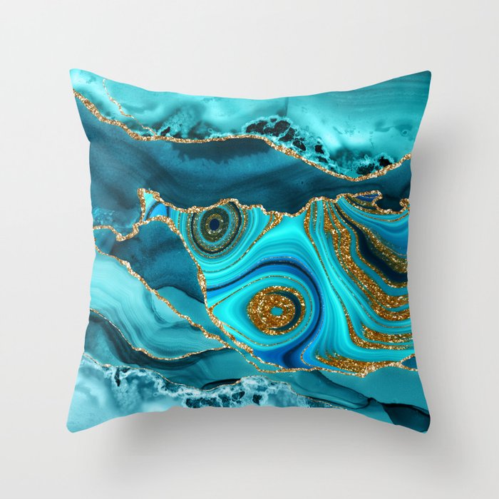 Blue Marble And Gold Galaxy Landscapes Throw Pillow