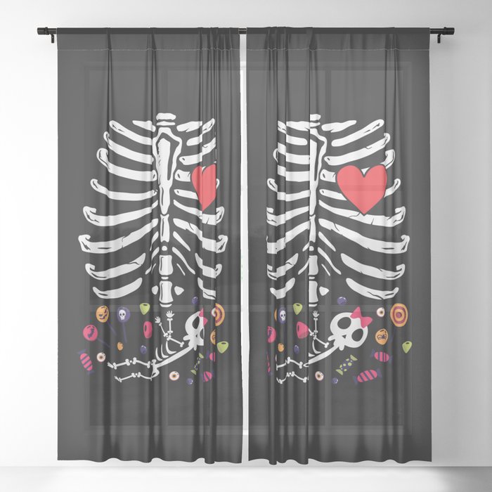 Cute Halloween Pregnancy Skeleton Baby Girl Sheer Curtain