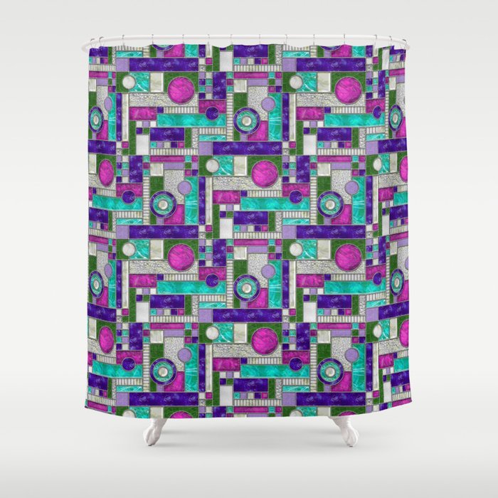 Stained Glass Window - Color Blocking - Pink Purple Blue Shower Curtain