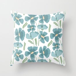 Harleigh Floral Art, Teal and White Throw Pillow