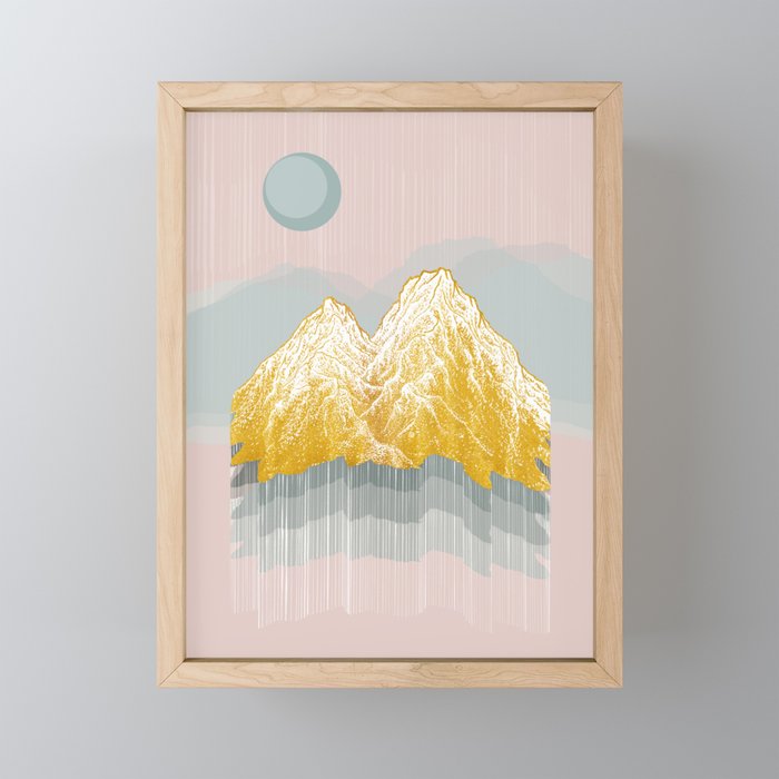 遠望 series -Valley Island- Linocut - mid-century  Framed Mini Art Print