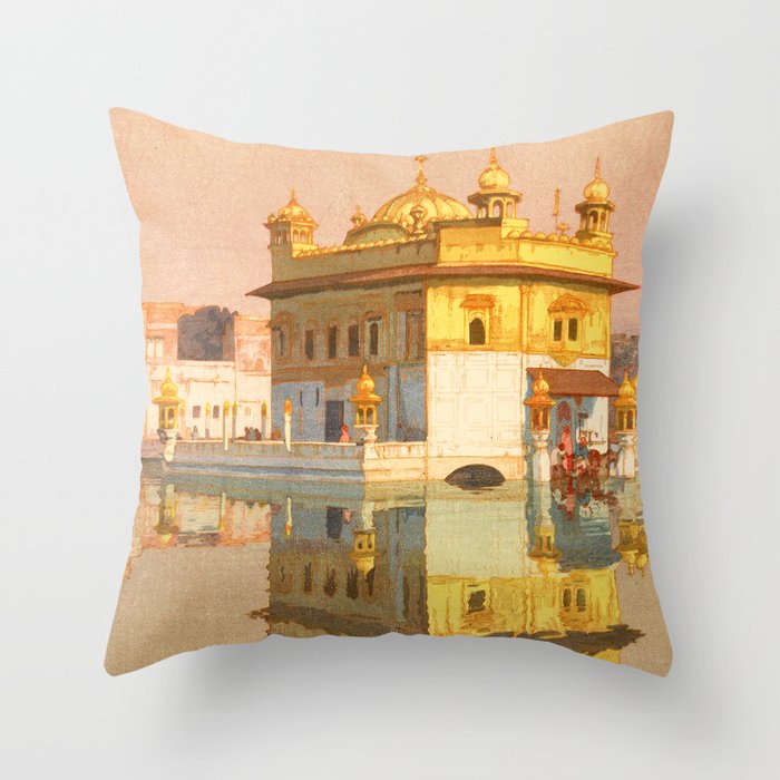 Golden Temple in Amritsar(woodcut)_Hiroshi Yoshida Japanese printmaker(1876-1950) Throw Pillow