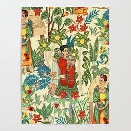 Frida's Coyoacán Mexican Garden of Casa Azul Lush Tropical  floral painting Poster