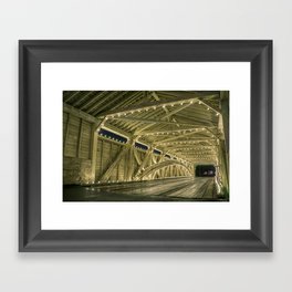 Covered Bridge Interior - Holiday Lights Framed Art Print