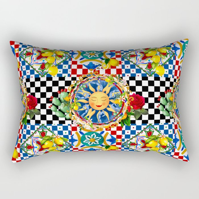 Sicilian sun,majolica,lemon,roses art Rectangular Pillow