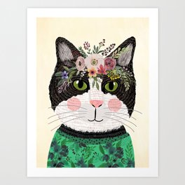 Cat with flower crown Art Print
