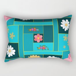 Turquoise, baby blue and flower pattern Rectangular Pillow