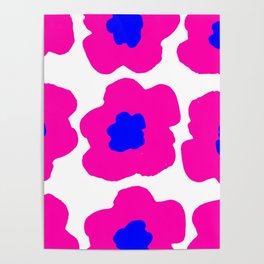 Large Pop-Art Retro Flowers in Bright Blue Pink on White Background #society6 #decor #pretty #buyart Poster