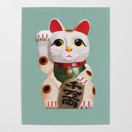 Maneki Neko (Fortune Cat) Polygon Art Poster