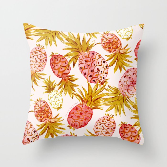 $P JUICE Pink Pineapples Throw Pillow