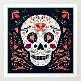 Skull decorated with floral motifs Art Print
