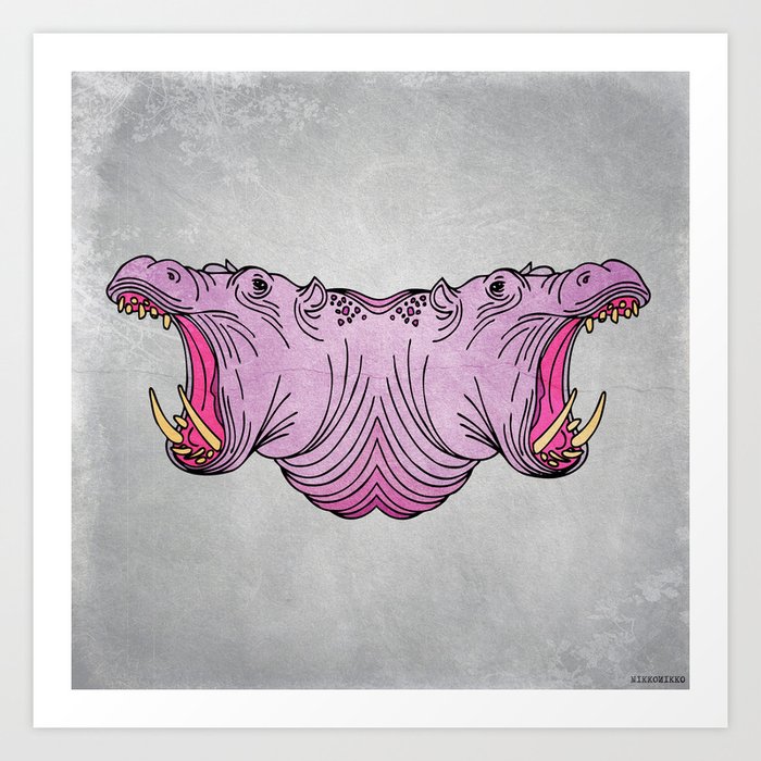 Double Trouble - Hippo Art Print
