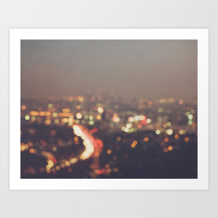 Los Angeles at night photo. Abstract Mulholland Art Print