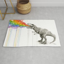 T-Rex Dinosaur Rainbow Puke Taste the Rainbow Watercolor Rug