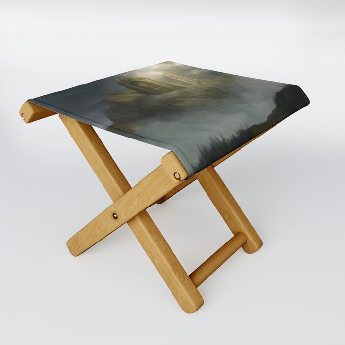 Mountain temple in the clouds Folding Stool