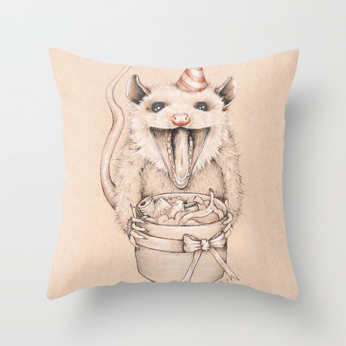 Birthday Possum's Favorite Gift Throw Pillow