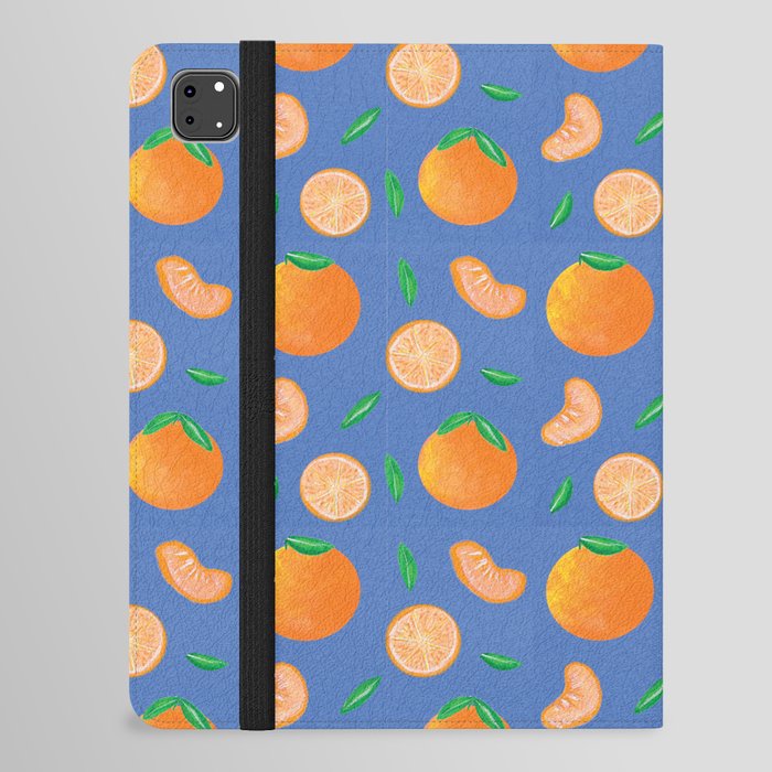 Hand-Painted Oranges on Blue Pattern iPad Folio Case